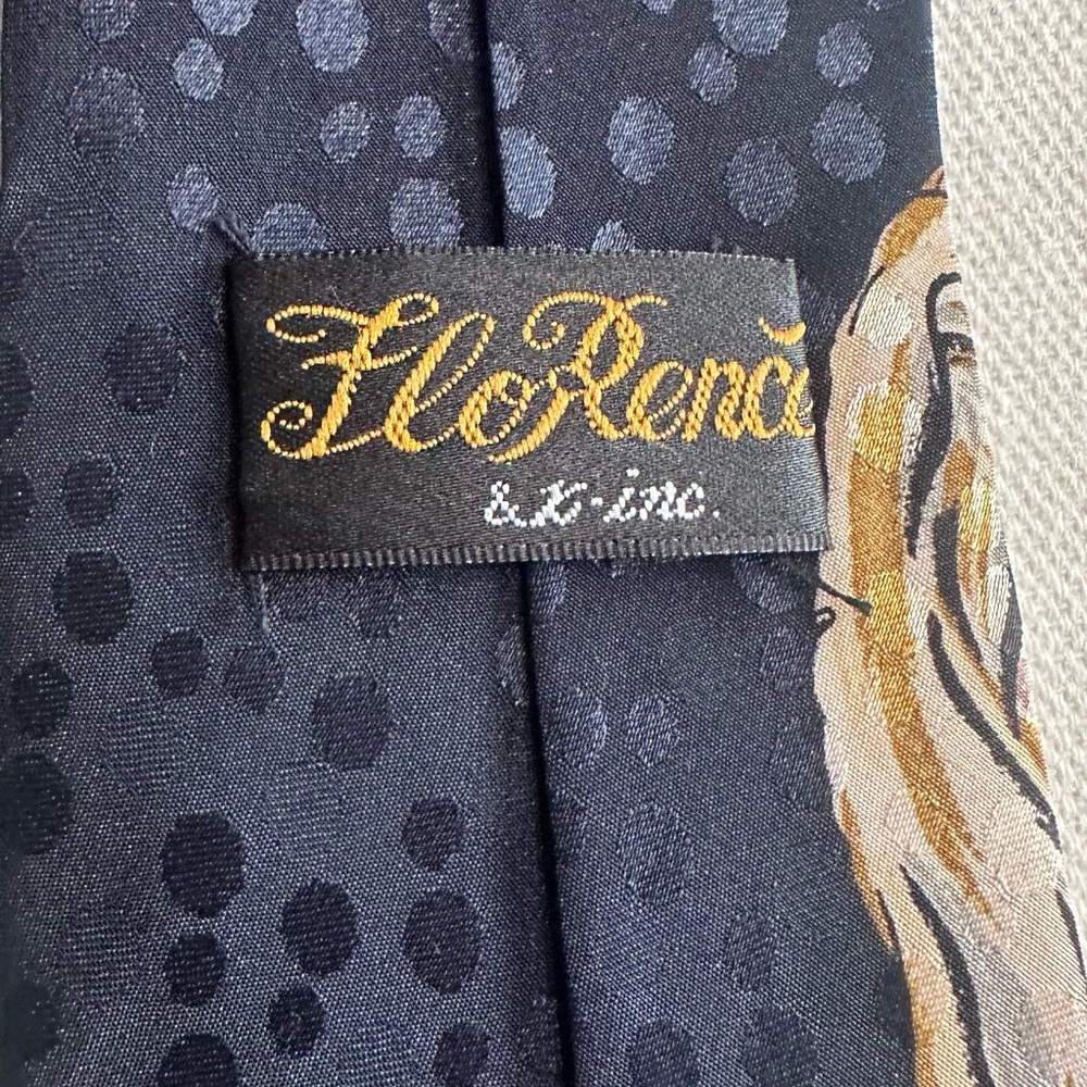 Vintage FloRence Silk Artistic Black and Cream Tie - Picture 3 of 5